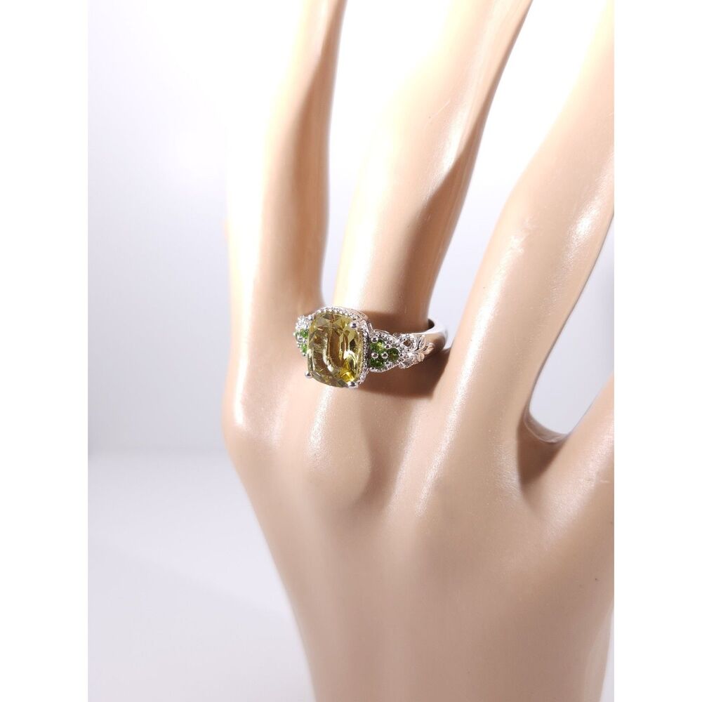 Ouro Verde Quartz 3 Carats and Chrome Diopside Ring Size 7 - Picture 9 of 11